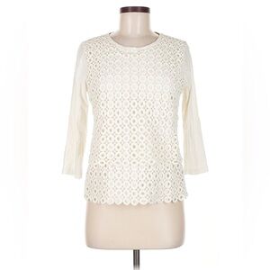 J. Crew Cream Crochet Lace Front Blouse